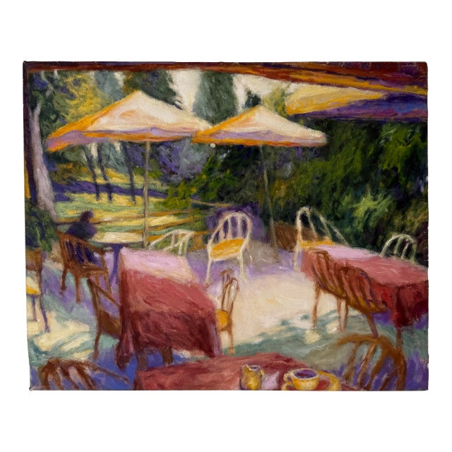 1997 Ricardo Blaseotto “Bar Champs Elysees” Oil on Canvas Painting – Unframed For Sale