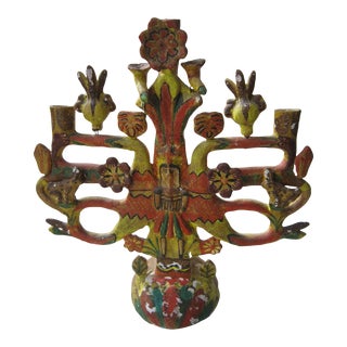 Antique Tree of Life Pottery Candleabra, Aurelio Flores Tree of Life For Sale