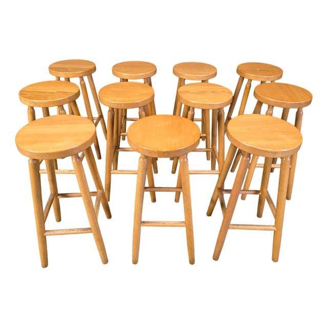 Alpine Chalet Stools in Wood, 1970s, Set of 11 For Sale