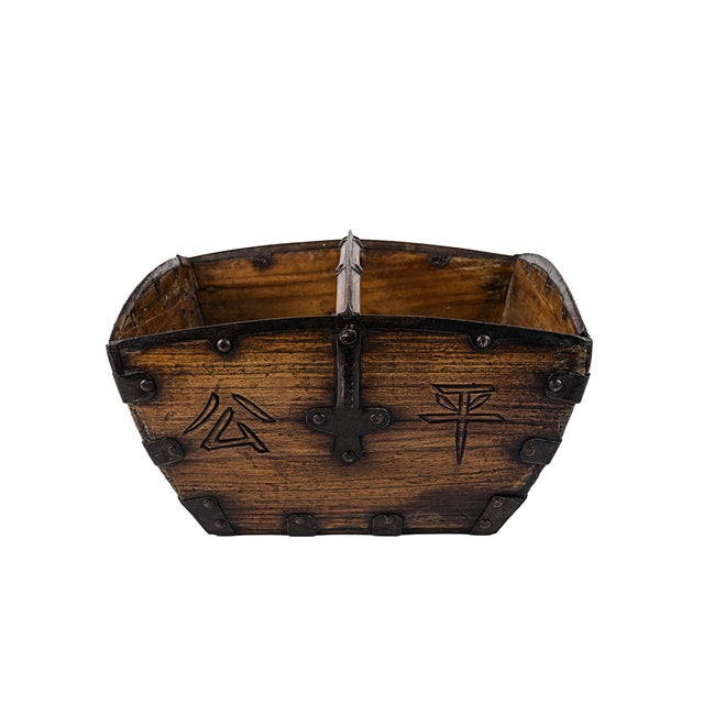 Vintage Antique Chinese Wooden Grain Bucket For Sale - Image 4 of 11