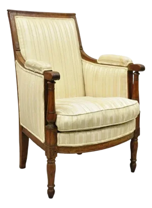 19th C. French Louis XVI Neoclassical Style Walnut Bergere Club Lounge Arm Chair