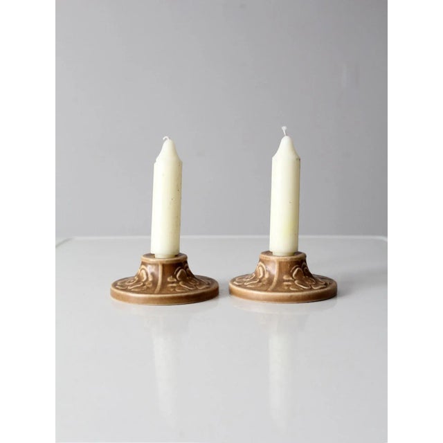 Brown Antique Rookwood Pottery Candlestick Holders Pair For Sale - Image 8 of 12