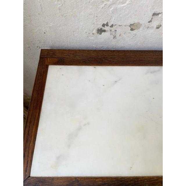 Oak Console Table with White Marble Top, 1970 For Sale - Image 11 of 18