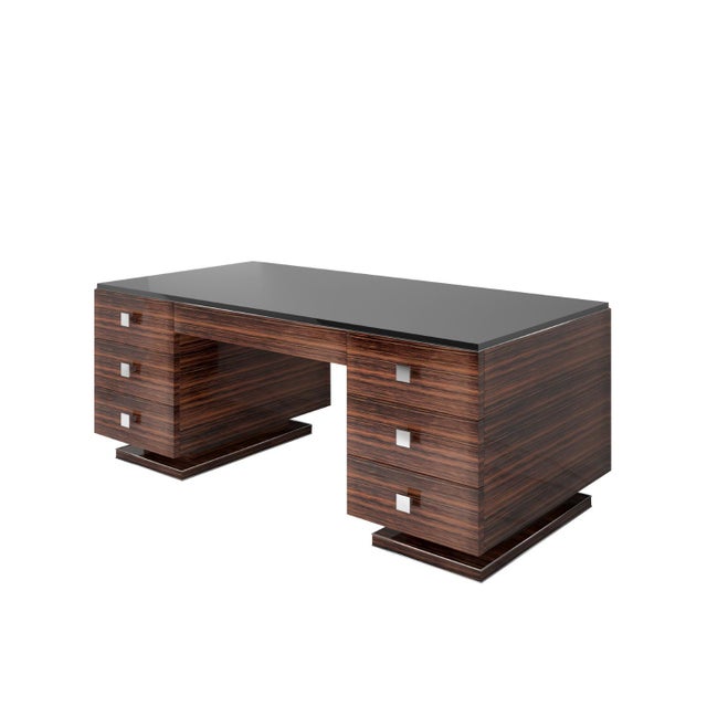 Art Deco Style Macassar and Black Glass Top Desk Chairish