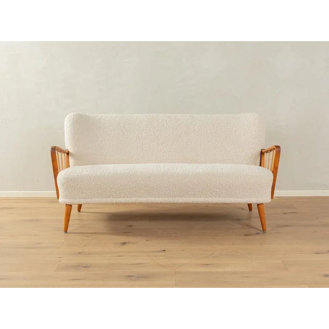 Wood Sofa in White Teddy Upholstery, 1950s For Sale - Image 7 of 9