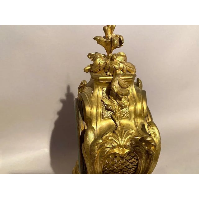 French 19th Century Bronze French Louis XV Ormolu Table/Mantle Clock For Sale - Image 3 of 13