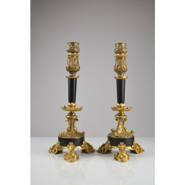 Antique French Gilt Bronze and Marble Candlesticks, 1890s, Set of 2 For Sale - Image 3 of 14
