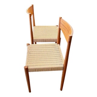 Pair of 1960s Mid-Century Danish Modern Teak Paper Cord Chairs For Sale