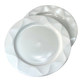 Vintage Dansk "Origami" White Ceramic Chop Plates / Round Platters - Pair For Sale