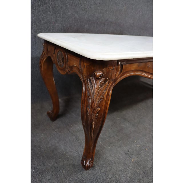 Louis XV Style Walnut & Marble Grand Console For Sale - Image 10 of 12