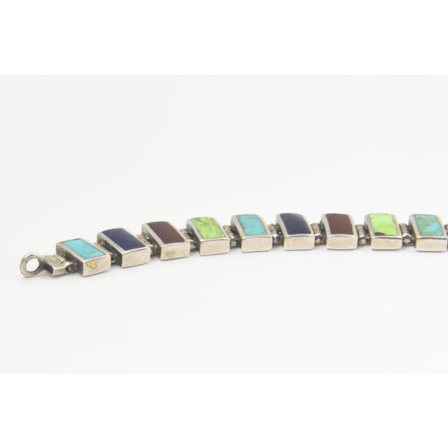Multicolored Gemstone and Sterling Silver Link Bracelet For Sale - Image 9 of 14