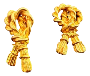 Vintage 1980s Gold-Tone Knot and Tassel Statement Earrings