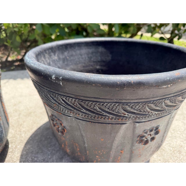 Vintage Mexican Blackwashed Terracotta Planters – Pair For Sale - Image 11 of 11