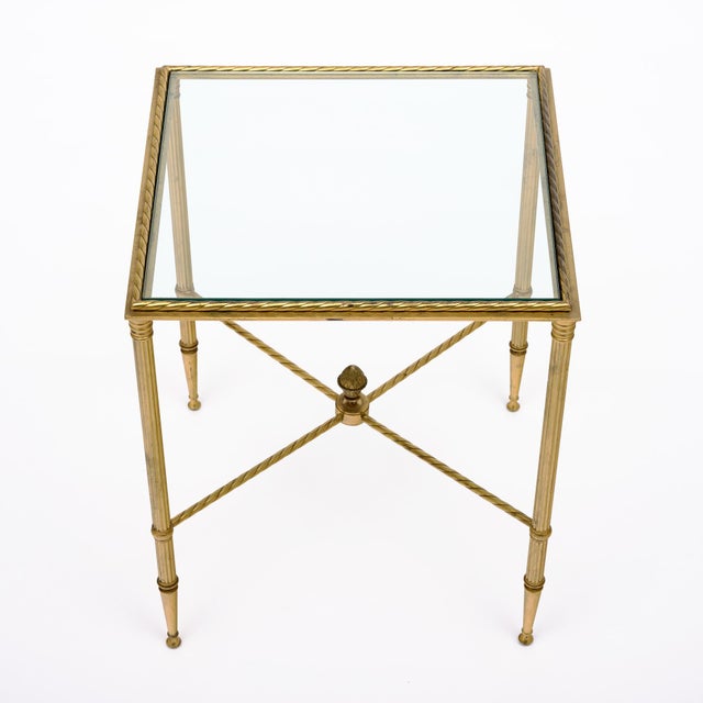 Metal French Art Deco Period Brass and Glass Side Table, Circa 1940 For Sale - Image 7 of 9
