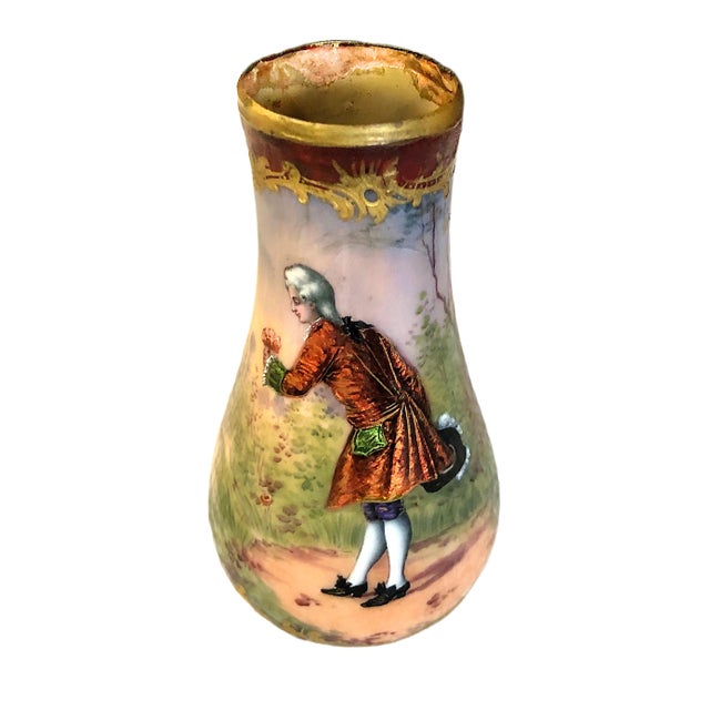 Glass Antique Romantic French Porcelain-Style Opaline Glass Vase For Sale - Image 7 of 7