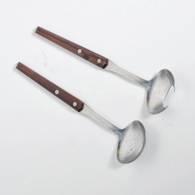 1960s WMF Cromargan Wood & Stainless-Steel Salad Servers Mid Century Modern Dansk For Sale - Image 5 of 11