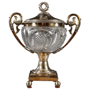 19th Century Cut Crystal and Silver Candy Dish by Dupré