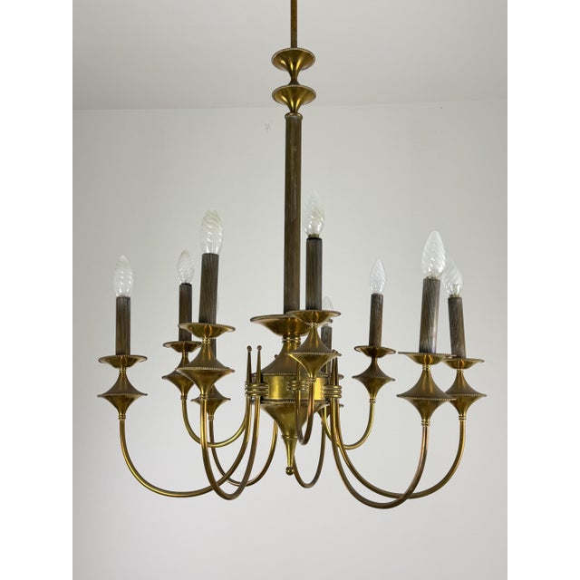 Art Deco 9-light brass chandelier, 1940s e14 lamps. Intact and in good condition, found in a noble apartment in my...