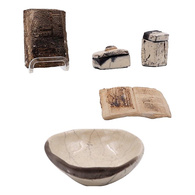 White Fond dAtelier Ceramics from N.Lebrun, Belgium, 1970s, Set of 5 For Sale