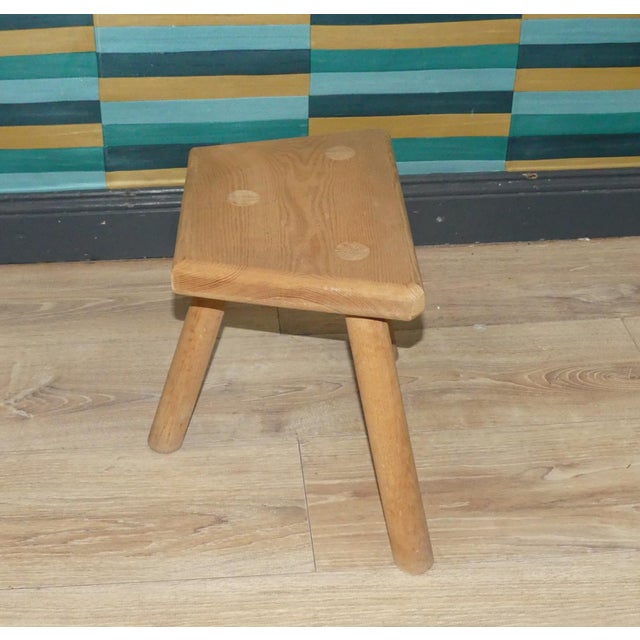 Small Vintage Wooden Three-Legged Milking Stool For Sale - Image 5 of 8