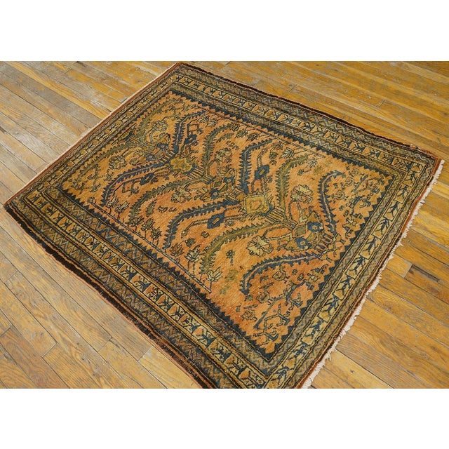 1920s Orange Salmon Tree of Life Antique Persian Lilihan Rug 3'5"x 4'2" Handknotted Wool Carpet For Sale - Image 10 of 11