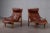 Great pair of safari chairs model Hunter designed by Torbjørn Afdal, produced by Bruksbo. Original brown leather cushions....