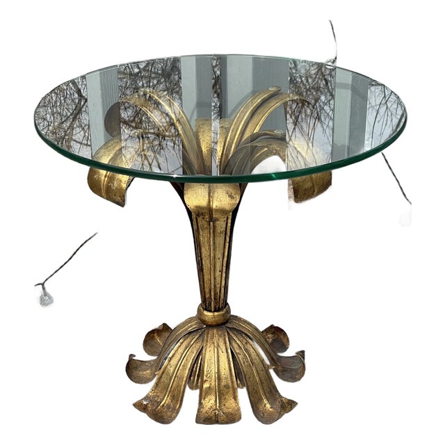 S. Salvadori Firenze Mid-Century Modern Gilt Regency Metal Italy Table Glass Top For Sale