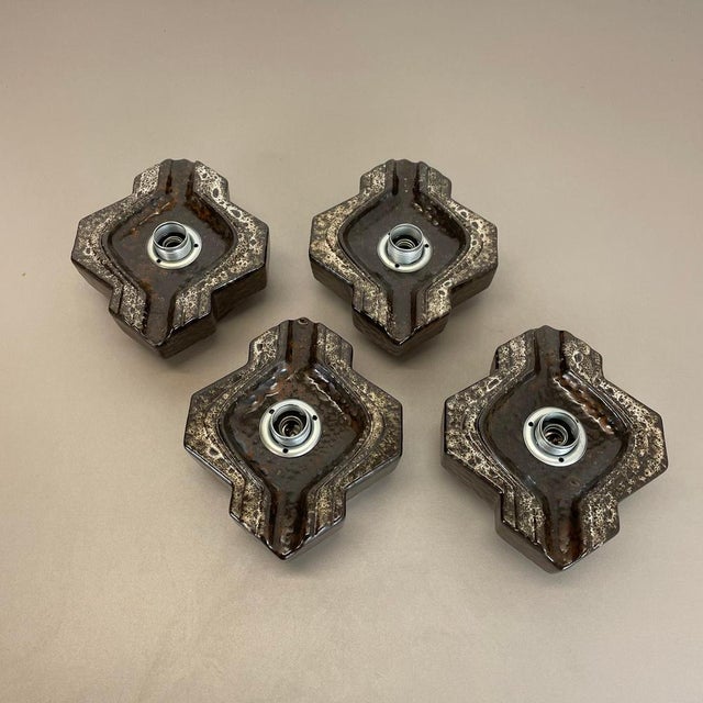 Fat Lava Brown & Beige Ceramic Wall Lights from Pan Ceramics, Germany, 1970s, Set of 4 For Sale - Image 3 of 18