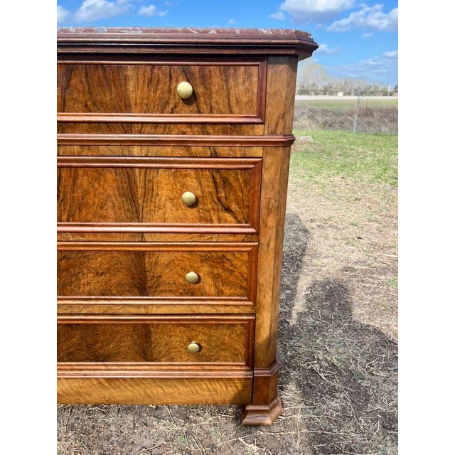 19th Century Louis Philippe Burl Walnut Marble Top Chest of Drawer / Commodes For Sale - Image 14 of 17