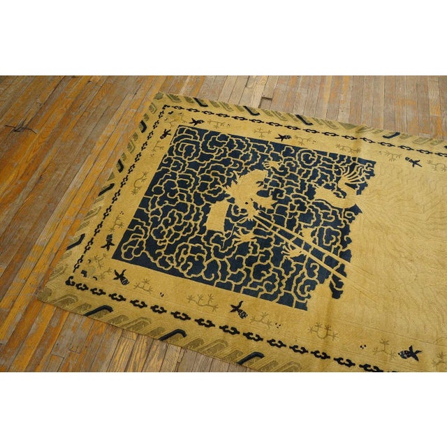 1890s Beige Dragon Qing Antique Chinese Peking Carpet 3'10'' X 6'2'' Knotted Wool Rug For Sale - Image 4 of 8