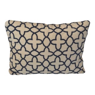 Vintage Embroidered Quatrefoil 12 X 16 Decorative Pillow With Down/Feather Insert For Sale