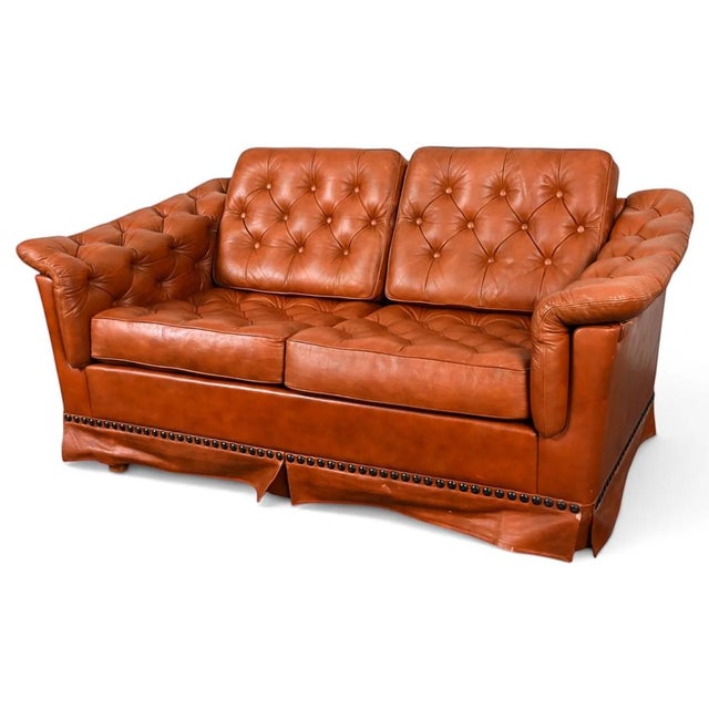 1960s Danish Chesterfield Leather Loveseat Sofa For Sale - Image 5 of 10