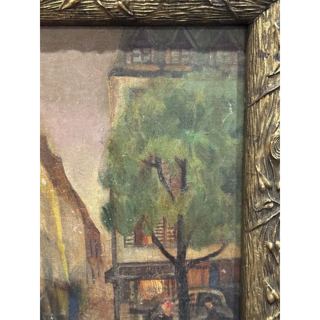 Textile 1930s Stunning Wpa Era Cityscape Masterpiece Oil Painting Signed "L. Becker" For Sale - Image 7 of 10