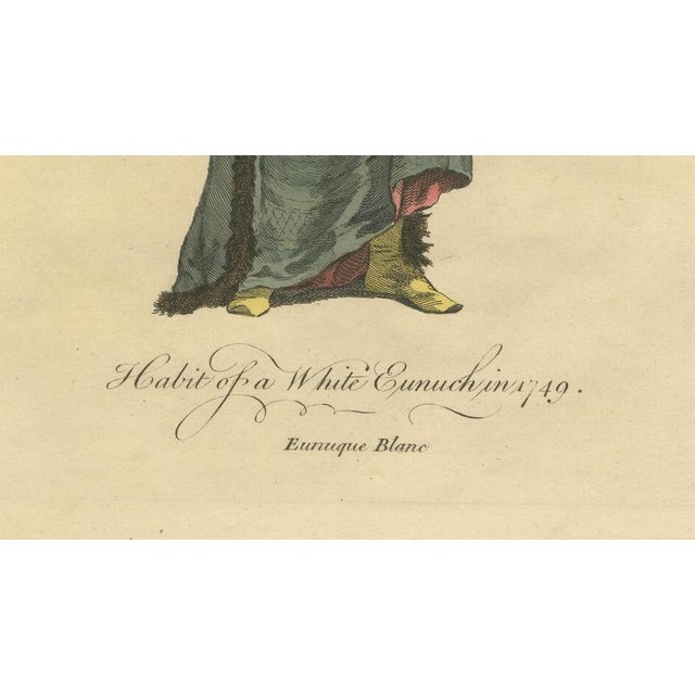 Mid 18th Century Jefferys, Ottoman Eunuch Costume, Hand-Colored Engraving, 1749 For Sale - Image 5 of 10