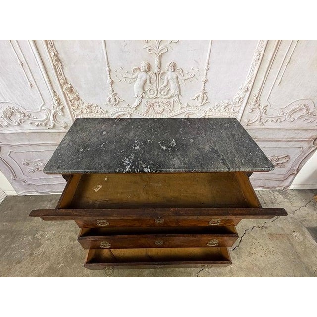 Wood Antique French Louis Philippe Burl Walnut Commode-Marble Top For Sale - Image 7 of 15