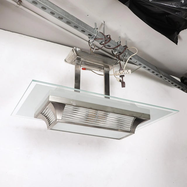 Art Deco Machine Age Silvered Bronze & Glass Rod Chandelier by Petitot For Sale - Image 13 of 15