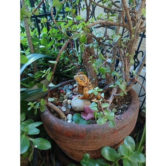 Ceramic 1970's Ceramic Decor 4" Realistic Horned Lizard Toad Frog Garden Pond Pot Japan Vintage For Sale - Image 7 of 15
