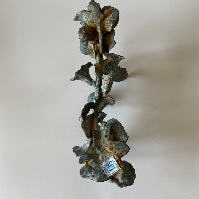 Rustic Vintage Spi Triple Candelabra: Pewter, Verde-Patina, Morning Glory Hummingbird For Sale - Image 3 of 18