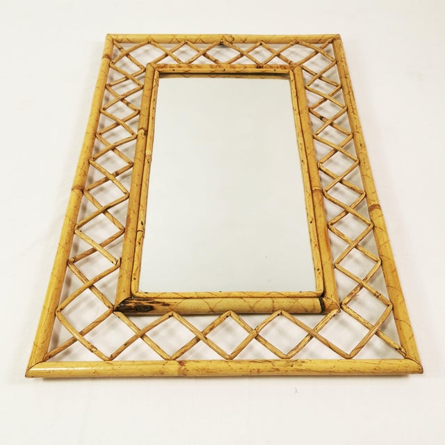 Mid-Century Bamboo and Rattan Wall Mirror, Italy, 1960s For Sale - Image 6 of 7