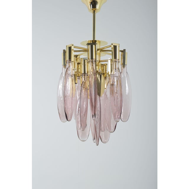 Italian Chandelier in Brass with Tear-Shaped Murano Glass, 1970s For Sale - Image 10 of 10