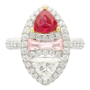 Grs Certified Trilliant Burma Ruby and Diamond Long Oval Toi Et Moi Ring Size 6