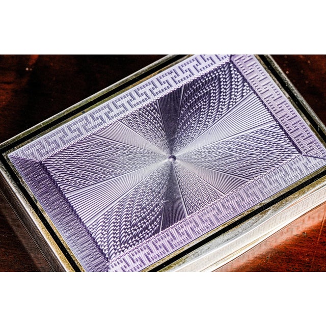 Paint Exquisite Purple Guilloché Antique Enamel Continental Silver Trinket Snuff Box For Sale - Image 7 of 18