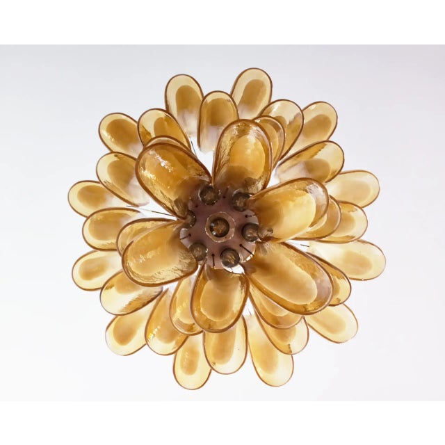 Metal Italian Murano Chandelier, Mazzega Style – 36 Lattimo Amber Glass Petals For Sale - Image 7 of 11