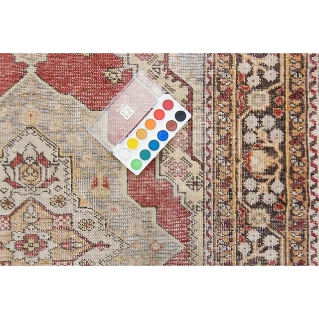 1950s Vintage Oushak Medallion Rust Red Brown Small Accent Hand-Knotted Wool Rug 1950s - 4’3” X 6’ For Sale In Los Angeles - Image 6 of 10