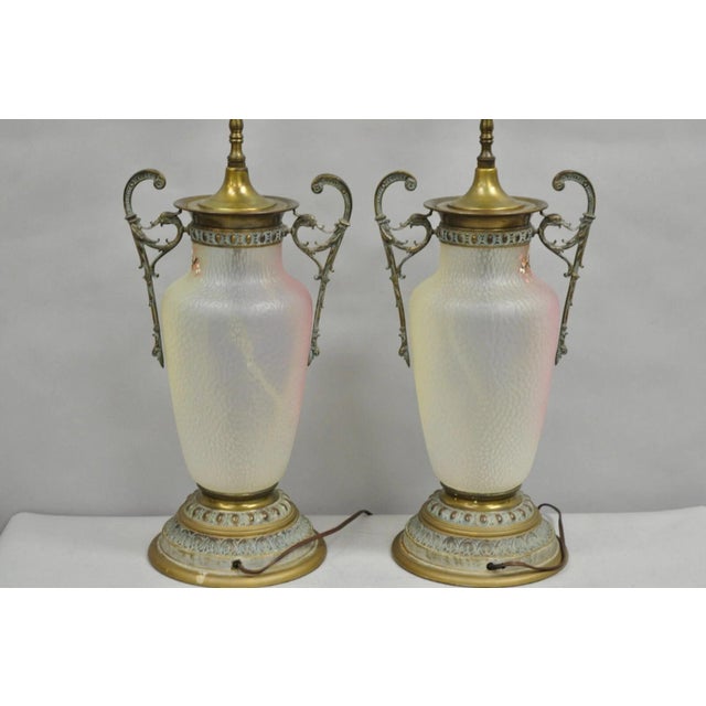 Early 20th Century Antique English Victorian Rainbow Glass Hand Painted Birds Table Lamp - A Pair For Sale - Image 9 of 12