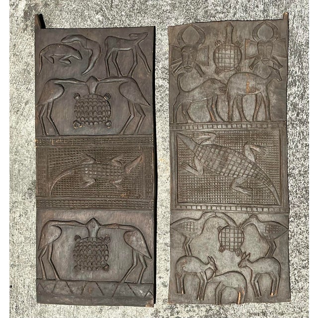 Vintage Boho Carved Wooden Panels - A Pair For Sale - Image 4 of 5