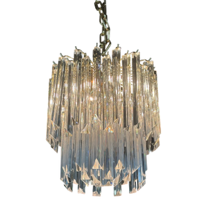 Vintage Italian Murano Camer Trilobi Venini Glass Chandelier 5 Lights