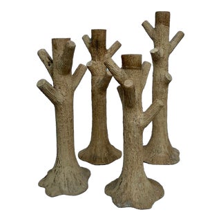 Vintage French Country Faux Bois "Twig Candlesticks" by Paul Nelson- Set of 4 For Sale
