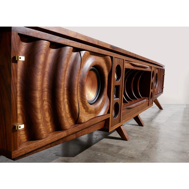 Wave Stereo Console in Walnut With Inset Epoxy Top by Michael Maximo For Sale - Image 6 of 11