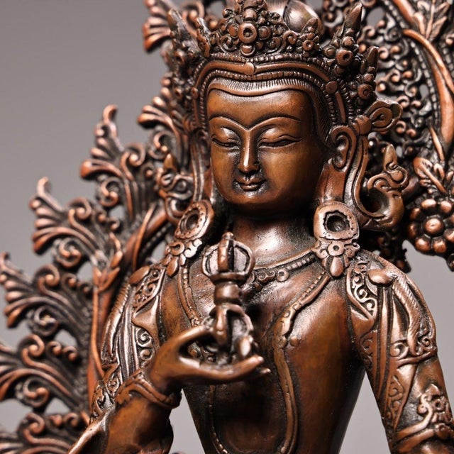 Late 19th Century Bronze Vajrasattva Buddha Statue With Flame Aureole, 1510g For Sale In Los Angeles - Image 6 of 9
